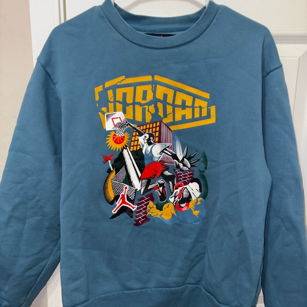 Jordan Sky Blue Sweatshirt with Red Logo